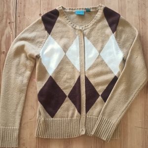 Vintage Tan Argyle Cardigan Sweater